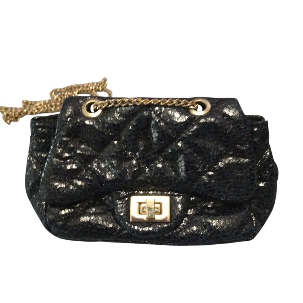 Chloe K. New York Shiny Black Glittery Small Crossbody Gold Tone Strap